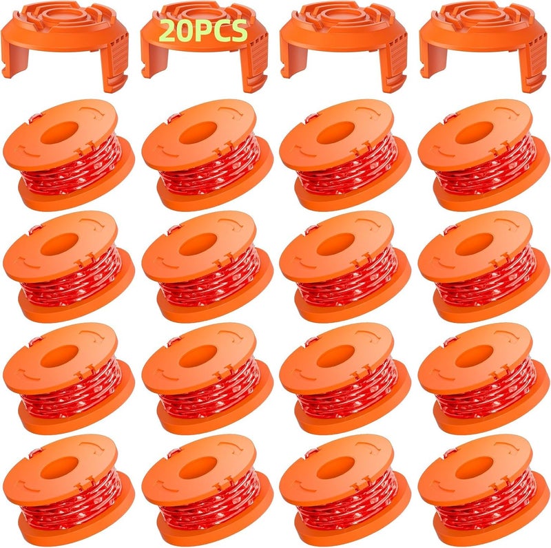 Eventronic 20 Pack WA0010 Trimmer String Compatible with Worx Weed Eater, 0.065" Autofeed Replacement Spool Trimmer Line for Worx Weed Eater (16 Line Spools + 4 Cap) - Image 1